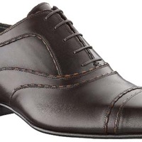 Men Dark Brown Cap Toe Pointed Tip Laceup Oxford Genuine Leather Shoes For Men - Thumbnail 1