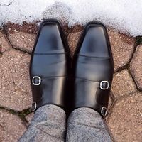 Handmade Men's Best Double Monk Leather Dress Shoes Custom Made Formal Shoes - Thumbnail 4