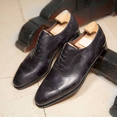 Handmade best black oxfords leather dress custom made shoes for men