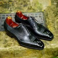 Handmade Men's Best Oxfords Black Leather Formal Shoes Custom Made Dress Shoes - Thumbnail 1