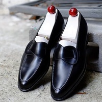 Handmade Best Men's Black Leather Loafers Dress Custom Made Formal Shoes - Thumbnail 1