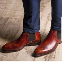 Handmade Leather Brown Patina Chelsea Boots Dress Formal Boots For Men - Thumbnail 1