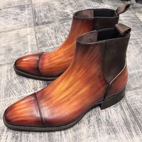 Handmade Leather Tan Patina Chelsea Boots Formal Men Shoes Custom Grade Boots - Thumbnail 1