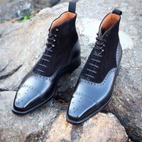 Handmade Men's Black Ankle High Leather Dress Formal Custom Made Boots - Thumbnail 4