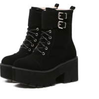 Black Lace up Suede Gothic Shoes - Thumbnail 2