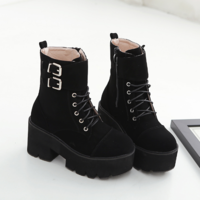 Black Lace up Suede Gothic Shoes - Thumbnail 1