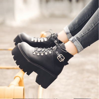 Black punk gothic lace up boots