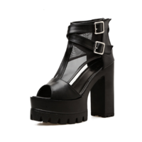 Black Chunky Heel Platform Sandals - Thumbnail 4