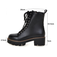 Lace up Platform Biker Boots in Black and White - Thumbnail 2