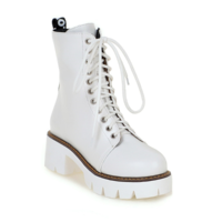 Lace up Platform Biker Boots in Black and White - Thumbnail 4