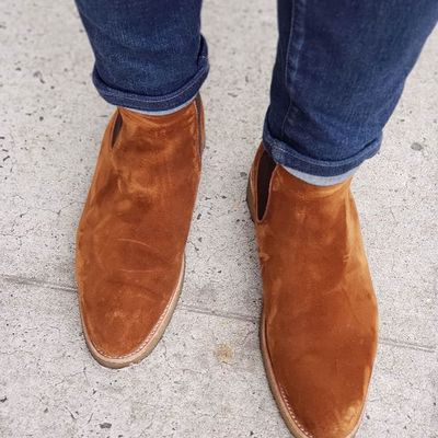 Handmade men's tan suede best leather chelsea boots for men - Thumbnail 5