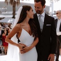Simple Wedding Dress Sexy Deep V Neck Cutout Wedding Bridal Gowns - Thumbnail 1
