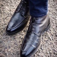 Handmade Men's Best Ankle High Black Leather Boots Custom Made Boots For Men - Thumbnail 4