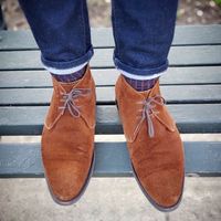 Handmade men's brown chukka ankle high leather dress formal custom made boots - Thumbnail 1