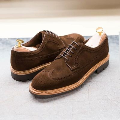 Handmade men's best suede leather wingtip formal shoes, custom made dress shoes