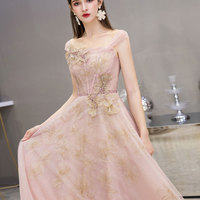 High quality A line tulle long prom dress formal dress - Thumbnail 1