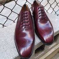 Handmade Burgundy Oxfords Dress Formal leather Shoes For Men - Thumbnail 1