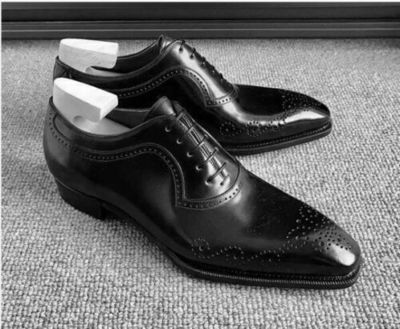  Handmade Men's Black Leather Formal Lace-up Shoes Custom Oxford