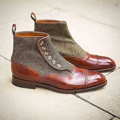 Handmade men's best chelsea button leather dress formal custom made shoes - Thumbnail 2