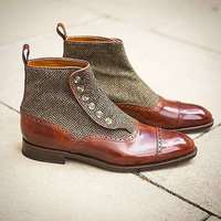 Handmade Men's Best Chelsea Button Leather Dress Formal Custom Made Shoes - Thumbnail 4