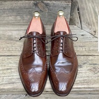 Handmade Men's Brown Brogue Leather Formal Custom Made Dress Shoes - Thumbnail 1