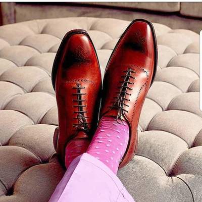 Best handmade men's wingtip chestnut oxfords leather dress formal shoes for men