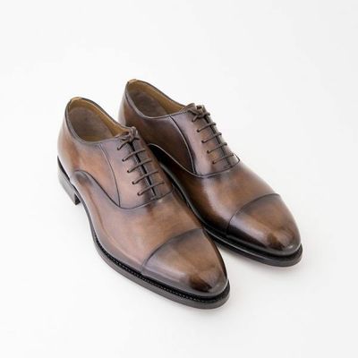  handmade brown leather patina oxford for men formal suit dress shoes