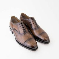  Handmade Brown Leather Patina Oxford for Men Formal Suit Dress Shoes - Thumbnail 1