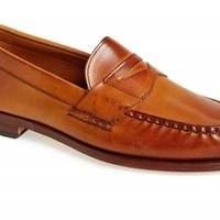 Handmade leather classic American light brown penny loafers for men custom shoes - Thumbnail 1