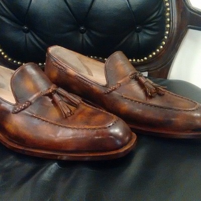 handmade brown patina whole cut slippers for men bespoke shoes for