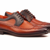 Handmade leather two tone light brown oxford shoe made to measure for men - Thumbnail 1