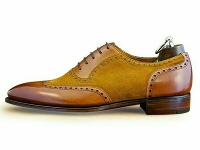  Handmade Men's Brown Suede Dress Shoes Brogue Wingtip Leather Shoes