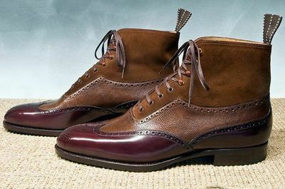 Men's Handmade Leather Dress Ankle Boots Suede Solid Color Two Tone Boots