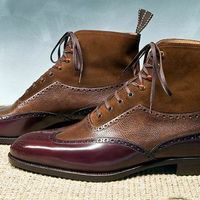 Men's Handmade Leather Dress Ankle Boots Suede Solid Color Two Tone Boots - Thumbnail 1