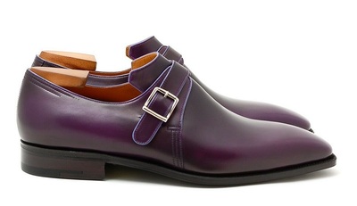  Men Handmade Leather Purple Monk Strip Shoes Dress Customized for
