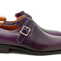  Men Handmade Leather Purple Monk Strip Shoes Dress Customized for - Thumbnail 1