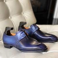 Handmade men's Blue Patina Lace Up leather shoes, Best Blue Lace Up shoe for men - Thumbnail 4