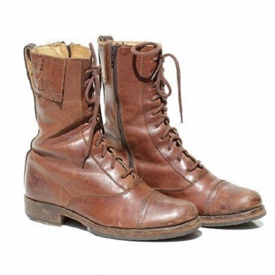 Men brown military high ankle side zipper cap toe genuine leather boots - Thumbnail 3