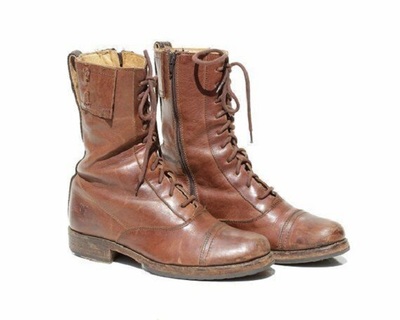 Men Brown Military High Ankle Side Zipper Cap Toe Genuine Leather Boots