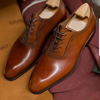 Handmade Oxfords men's tan leather shoes, Best tan Oxfords shoes for men - Thumbnail 4