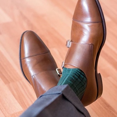 Handmade men's tan double monk leather shoes, best tan monk shoes for men