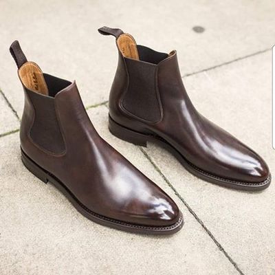 Handmade men's chelsea leather boots, best leather formal boots for men - Thumbnail 3