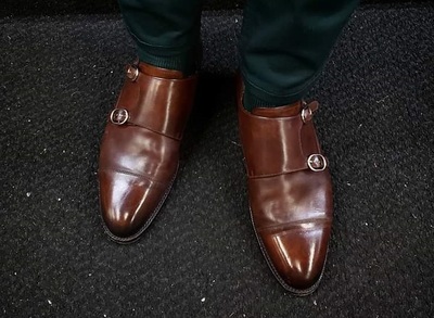 men's handmade brown double monk leather dress shoes