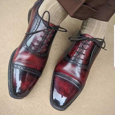 Handmade ox blood leather oxfords for men, men's ox blood formal shoes