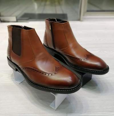 Handmade Men's Brown leather Chelsea ankle high Custom boots