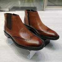 Handmade Men's Brown leather Chelsea ankle high Custom boots - Thumbnail 4