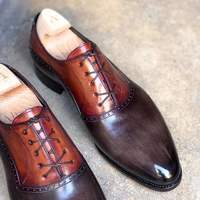 Best Handmade Men's Two Tone Brown Patina Leather Shoes Premium Quality - Thumbnail 4