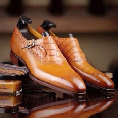  handmade men leather monk strap dress shoes custom made formal for men