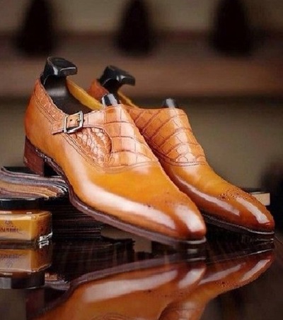  Handmade men leather monk strap dress shoes custom made formal for men