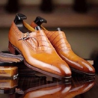 Handmade men leather monk strap dress shoes custom made formal for men - Thumbnail 4